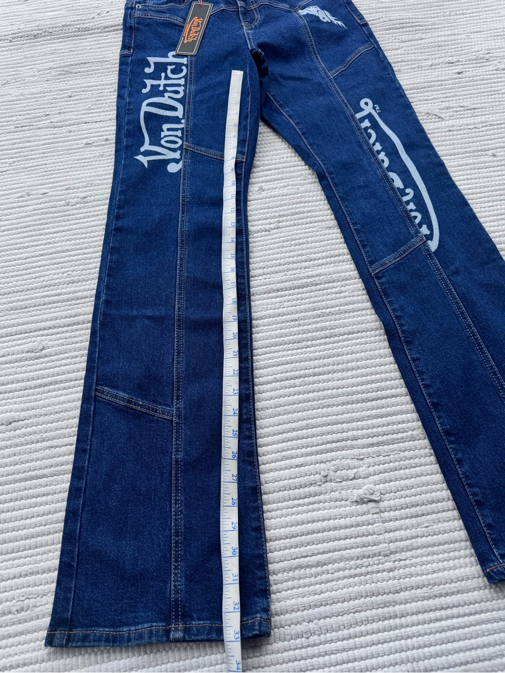 Von Dutch Graphic Jeans Y2K Dark Wash Flare Straight Leg Size 7/28 - Picture 3 of 9
